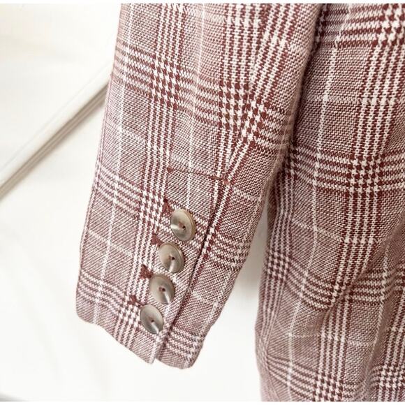 Maeve Double Breasted Blazer Brown Plaid Cotton Linen Blend Size 8 - Picture 9 of 9